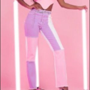 Pink patchwork colorblock jeans
